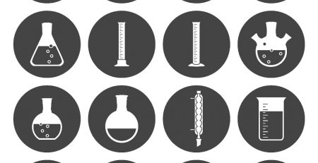 Cartoon renderings of various types of lab equipment