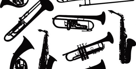 Silhouettes of several different wind instruments 