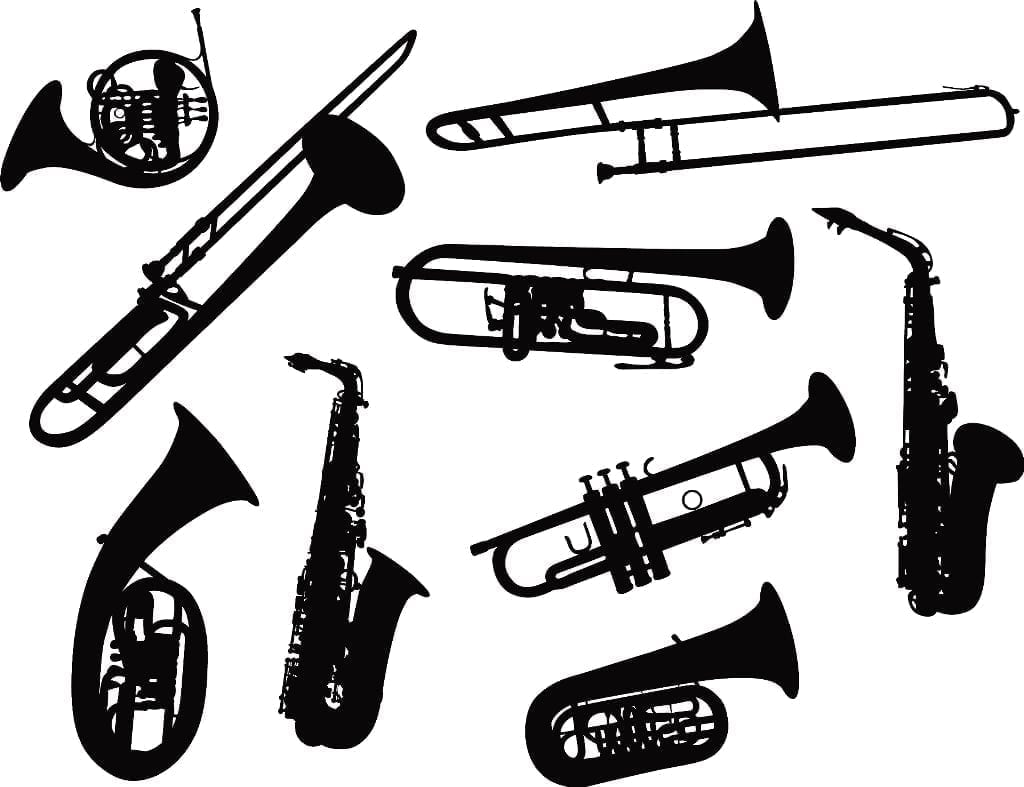 Silhouettes of several different wind instruments