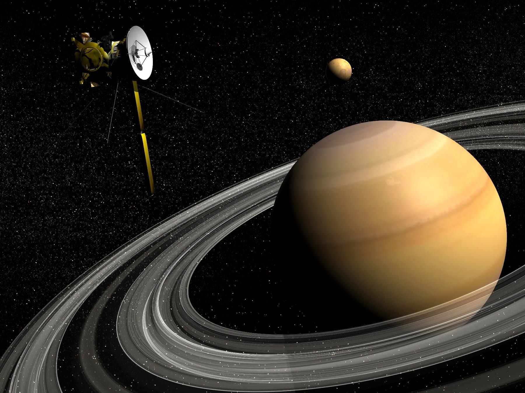 A Satellite orbiting Saturn and its moon Titan