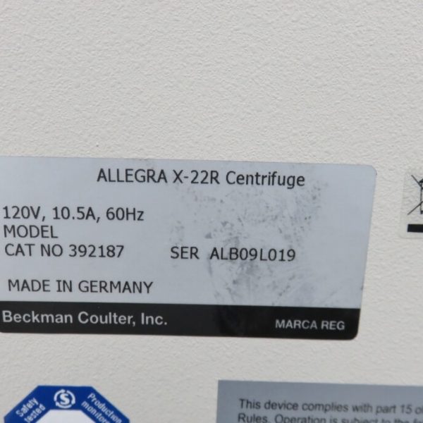 Beckman Allegra X22R Refrigerated Centrifuge with Rotor Beckman Allegra X22R Refrigerated Centrifuge with Rotor