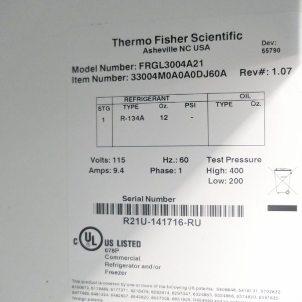 Thermo Forma Lab Refrigerator FRGL3004A21
