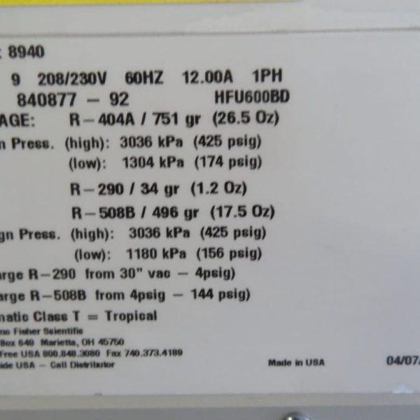 2014 Thermo HFU 8940 ULT -86°C Freezer