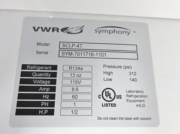 VWR SCLP-47 Double Glass Door Lab Refrigerator