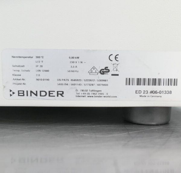 BINDER Calibration Certificate Expansion For Use With: ED 23, ED