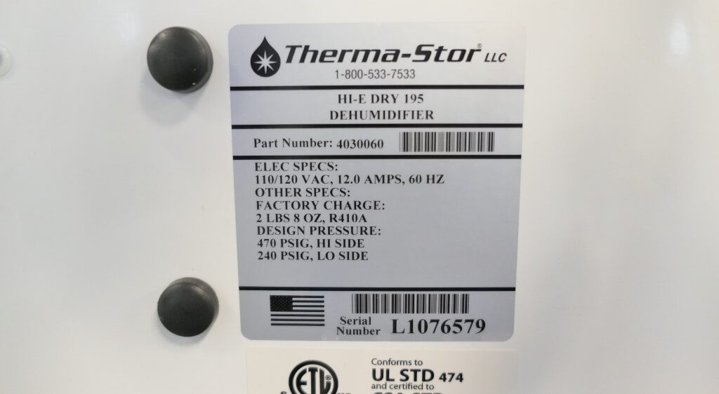 Therma Stor 195 High Efficiency Dehumidifier The Lab World Group