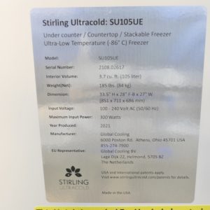 Ultra-low temperature under counter freezer, model SU105UE, Stirling  Ultracold