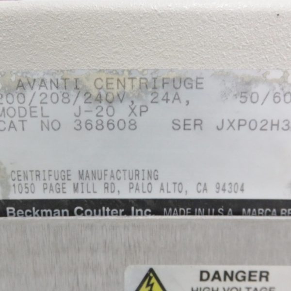 yb1207ページ Beckman Avanti J-20 XP Centrifuge w/ JLA 8.1000 Rotor, Tested