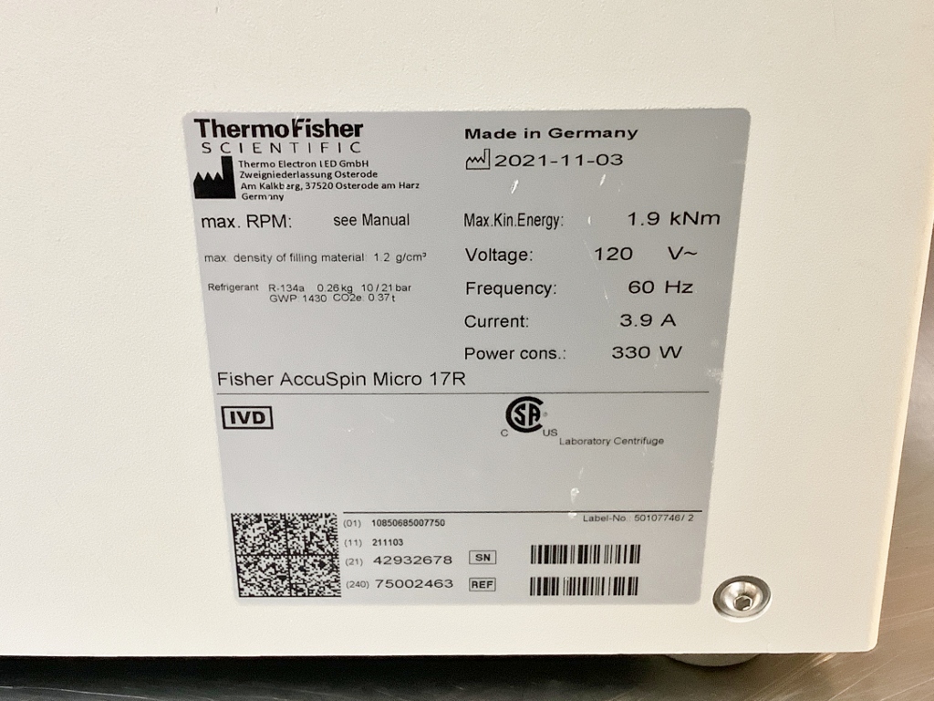 Micro Fisher Fisher Accuspin Micro 17R Refrigerated Centrifuge