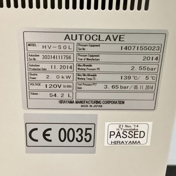 Hirayama HiClave HV-50 Vertical Top Load Autoclave - The Lab World
