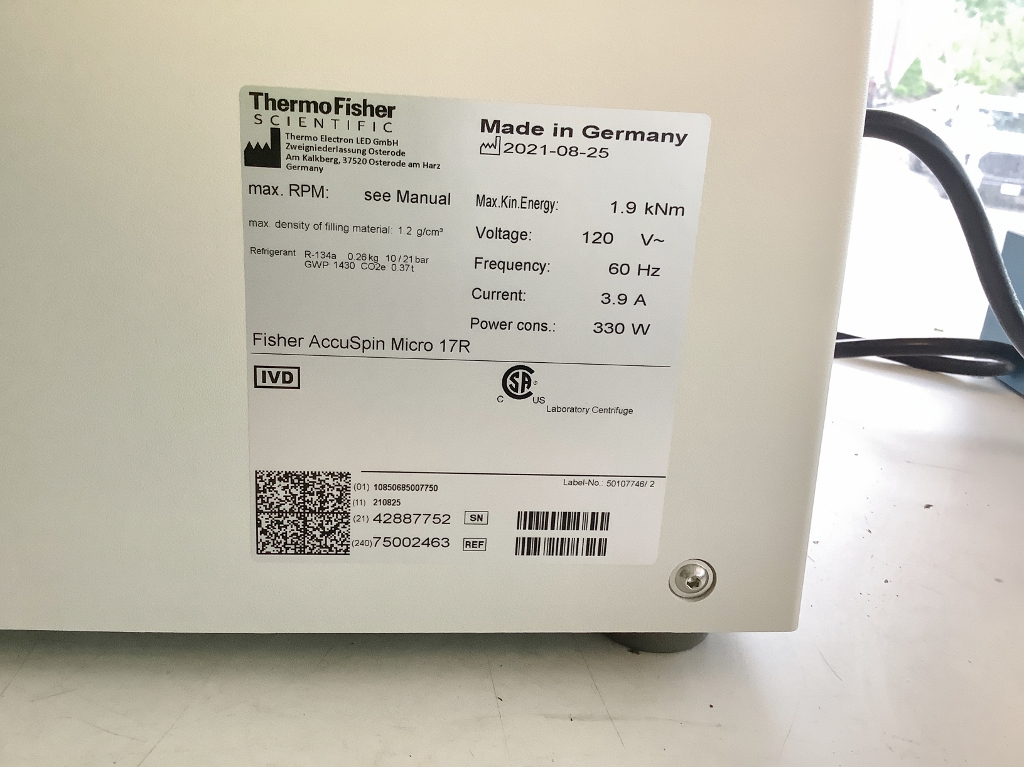 Micro Fisher Fisher Accuspin Micro 17R Refrigerated Centrifuge
